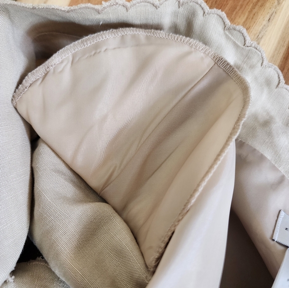 Emma James Embroidered Linen Blazer Jacket Beige Scalloped Cuff Edges Size 16 - Picture 8 of 9